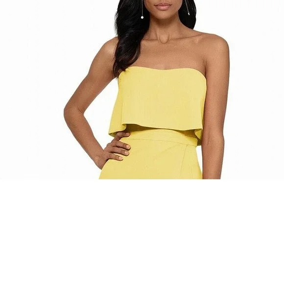 Xscape Women's Dress Yellow Size 6 Strapless Crepe Ruffled High-Low - Picture 4 of 6
